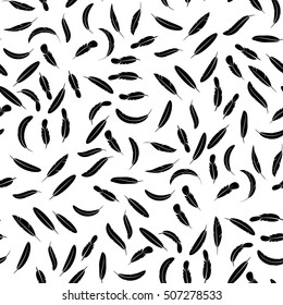 Vector Feather Silhouette Collection Isolated on White Background. Seamless Pattern