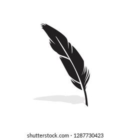 Vector feather silhouette isolated on white background. Option 2. Feather of bird. Vector illustration EPS 10.