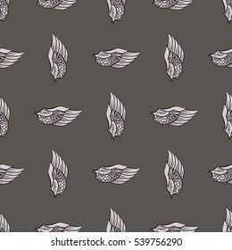 Vector Feather Wings Seamless Pattern on Grey Background