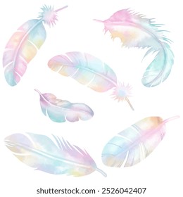 Vector feather's painted watercolor stye. isolated on white background. for art work, backdrop, pattern and so on.