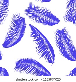 Vector Feathers. Tropical Seamless Pattern with Exotic Jungle Plants. Coconut Tree Leaf. Simple Summer Background. Illustration EPS 10. Vector Feathers Silhouettes or Hawaiian Leaves of Palm Tree.