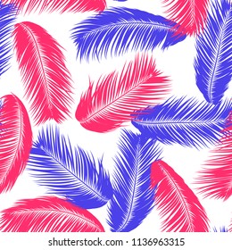 Vector Feathers. Tropical Seamless Pattern with Exotic Jungle Plants. Coconut Tree Leaf. Simple Summer Background. Illustration EPS 10. Vector Feathers Silhouettes or Hawaiian Leaves of Palm Tree.