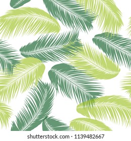 Vector Feathers. Tropical Seamless Pattern with Exotic Jungle Plants. Coconut Tree Leaf. Simple Summer Background. Illustration EPS 10. Vector Feathers Silhouettes or Hawaiian Leaves of Palm Tree.