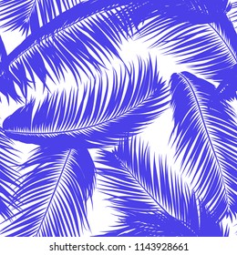 Vector Feathers. Tropical Seamless Pattern with Exotic Jungle Plants. Coconut Tree Leaf. Simple Summer Background. Illustration EPS 10. Vector Feathers Silhouettes or Hawaiian Leaves of Palm Tree.