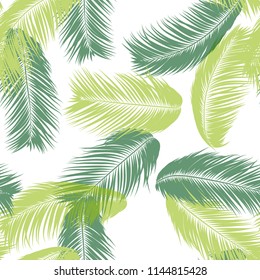 Vector Feathers. Tropical Seamless Pattern with Exotic Jungle Plants. Coconut Tree Leaf. Simple Summer Background. Illustration EPS 10. Vector Feathers Silhouettes or Hawaiian Leaves of Palm Tree.