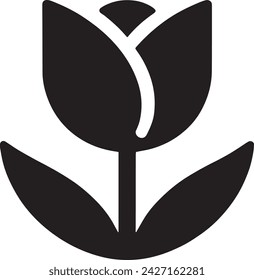 Der Vektor zeigt ein abstraktes, schwarz-weißes Blumenemblem, das eine stilisierte Darstellung einer Tulpe zeigt. 