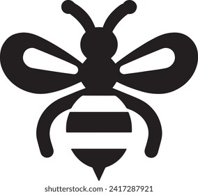 The vector features a bold, black silhouette of a bee, designed with simplicity and visual impact in mind.  