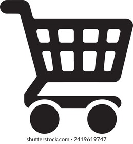 The vector features a simple yet iconic black shopping cart symbol on a white background.
