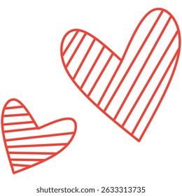 vector featuring hand-drawn red hearts with striped fill on a white background. Ideal for Valentine's Day designs, romantic themes, gift wrapping, textiles, and greeting cards.
