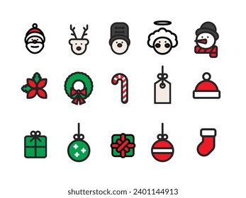 The vector featuring a medley of Christmas symbols. From classic trees 🎄 to jingling bells 🔔, it's a delightful collection in eps format all Christmas symbol Santa's face Santa's hat socks