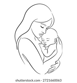 Vector con la madre que sostiene al bebé durmiente. Diseño escalable adecuado para diversas aplicaciones.
