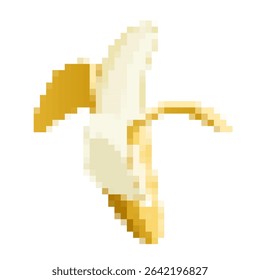 vector featuring a vibrant banana design in bright colors for playful graphic projects. Pixel art