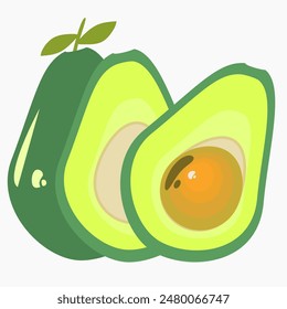 Vector featuring whole and halved avocados on a White background. Isolated cute pattern.Healthy Way Of living, healthy Lifestyle, Healthy Fresh Avocados.