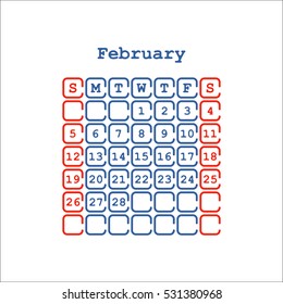 Vector February 2017 month calendar flat . Week Starts on Sunday