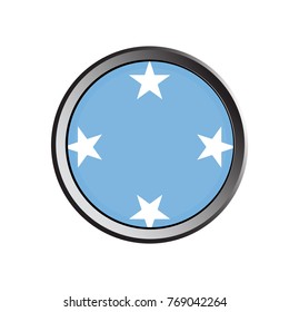 Vector Federated States of Micronesia flag glass button style with metal frame.