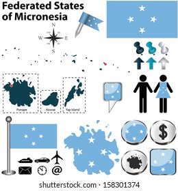 Vector of Federated States of Micronesia set with detailed country shape with region borders, flags and icons