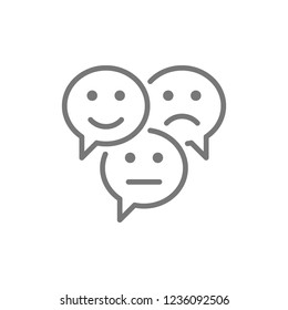 Vector feedback emoticon chats, positive, negative and neutral speech bubbles, comments line icon. Symbol and sign illustration design. Isolated on white background
