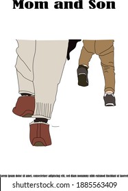 vector feet of mother and child walking together