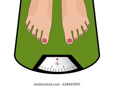 Vector feet on the scale. Concept of weight loss, healthy lifestyles, diet, proper nutrition. 