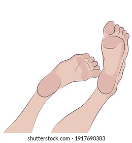 Vector feet, raised feet showing legs. Young woman feet.