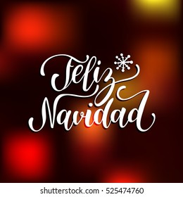 Vector Feliz Navidad, translated Merry Christmas lettering with New Year's snowflake. Happy Holidays typography for greeting card template or poster concept.