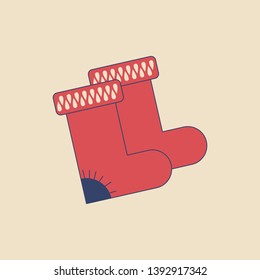 Vector felt boots in modern flat style on light background. Poster with felt boots 