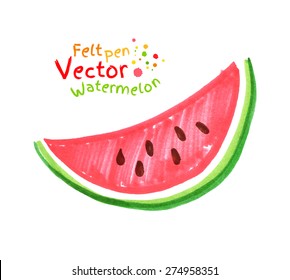 Vector felt pen child drawing of watermelon.