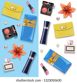Vector Female Accessories Double Set 4 isolated on white background