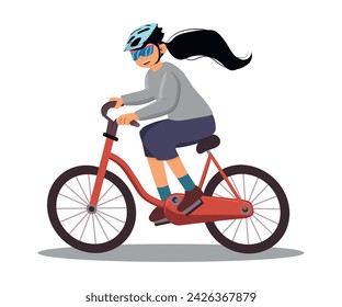 Vector female athlete cyclist rides sprint. vector illustration