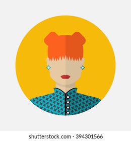 Vector female avatar icon in flat style Mediterranean nationality.Vector woman Mediterranean nationality.Women user avatar .Female vector icon.Mediterranean type of appearance