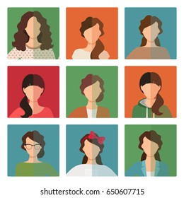 Vector female avatar icons set in casual style