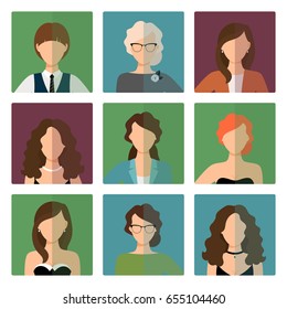 Vector female avatar icons set in office work style