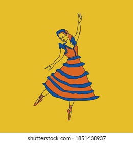 vector female ballet dancer illustration with stroke