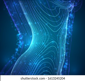 vector female body in the style of lines, dots, glow
