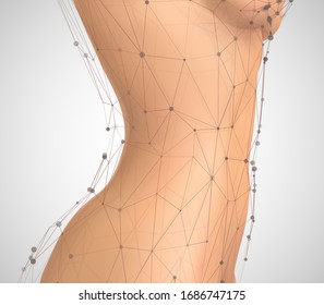 cuerpo femenino vectorial en el estilo de líneas, puntos, resplandor aislado en fondo blanco