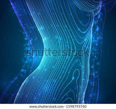 vector female body in the style of lines, dots, glow
