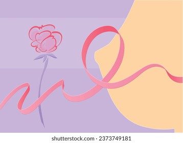 vector, female breast, female breast cancer awareness month, breast cancer, pink ribbon, flower