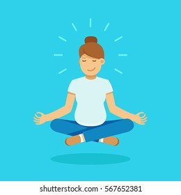 Vector female character illustration in flat style - pregnant woman meditating and doing yoga - healthy pregnancy concept