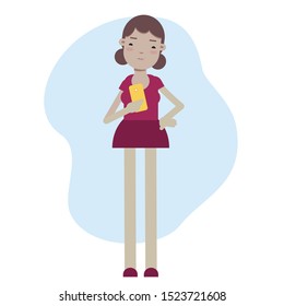 vector female character scrolling through her phone illustration