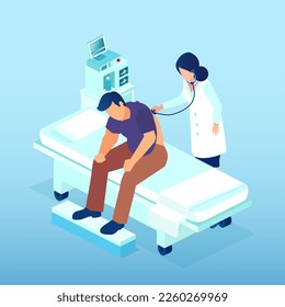 Vector of a female doctor examining a patient listening to the lungs and heart 