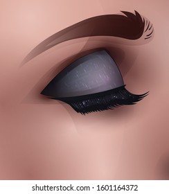vector female eye with makeup, realistic fashion illustration