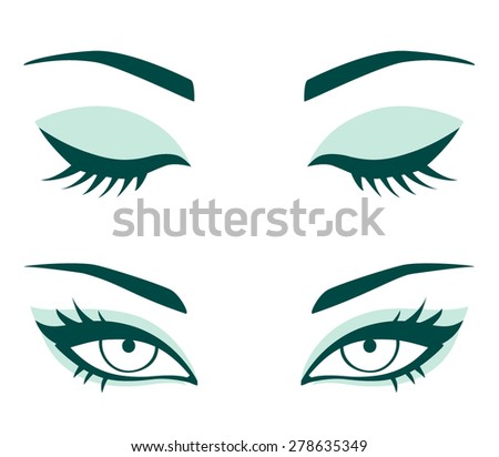 Vector female eyes. Closed and opened eyes with beautiful makeup