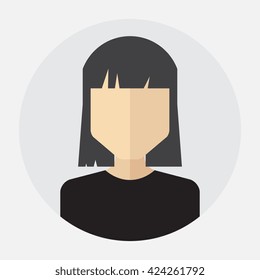 Vector female face avatar, logo, template, pictogram, button. Round trendy flat icon with women for business, internet, design.