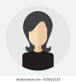 Vector female face avatar, logo, template, pictogram, button. Round trendy flat icon with women for business, internet, design.