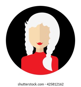 Vector female face avatar, logo, template, pictogram, button. Round trendy flat icon with women for business, internet, design.