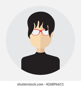 Vector female face avatar, logo, template, pictogram, button. Round trendy flat icon with women for business, internet, design.