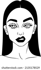 Vector of Female Face in Black and White