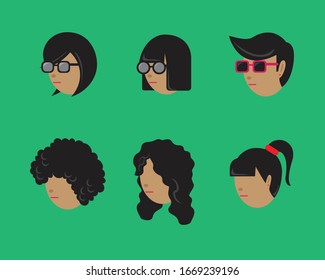 vector of female faces in various types