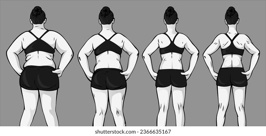 Vector female fitness back body shape change process