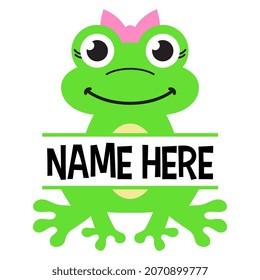 Vector Female Frog Name Frame on White Background